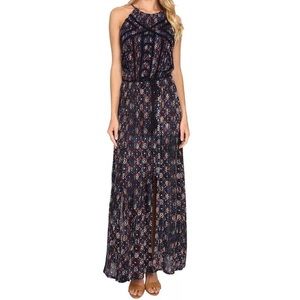 Lucky Brand Halter Maxi Dress, Blue and Red, Size XS